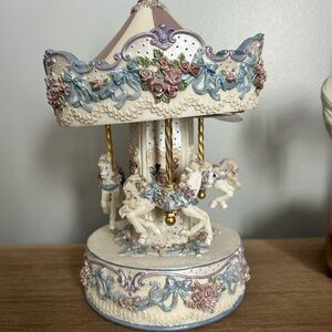 San Francisco Music Box Company elegant Carousel Music Box with Floral Accents